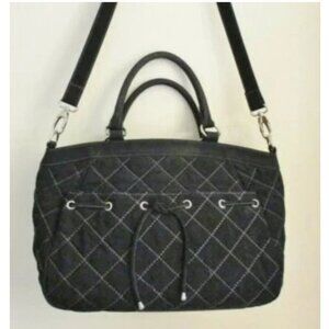 Vera Bradley Womens Quilted Convertible Shoulder Handbag, Black, White Stitching